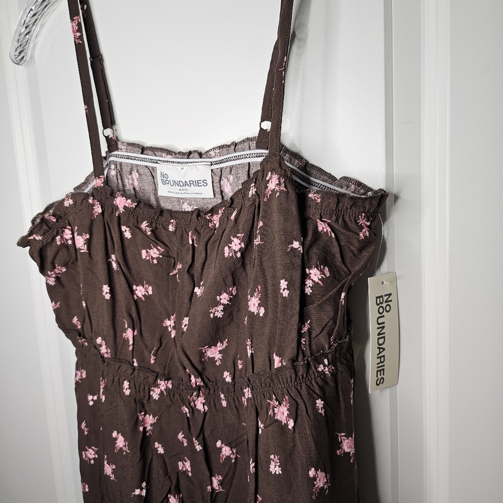 Womens Y2K Cami Top Size M Brown Floral Peplum Adjustable Straps Cottagecore - Picture 3 of 9